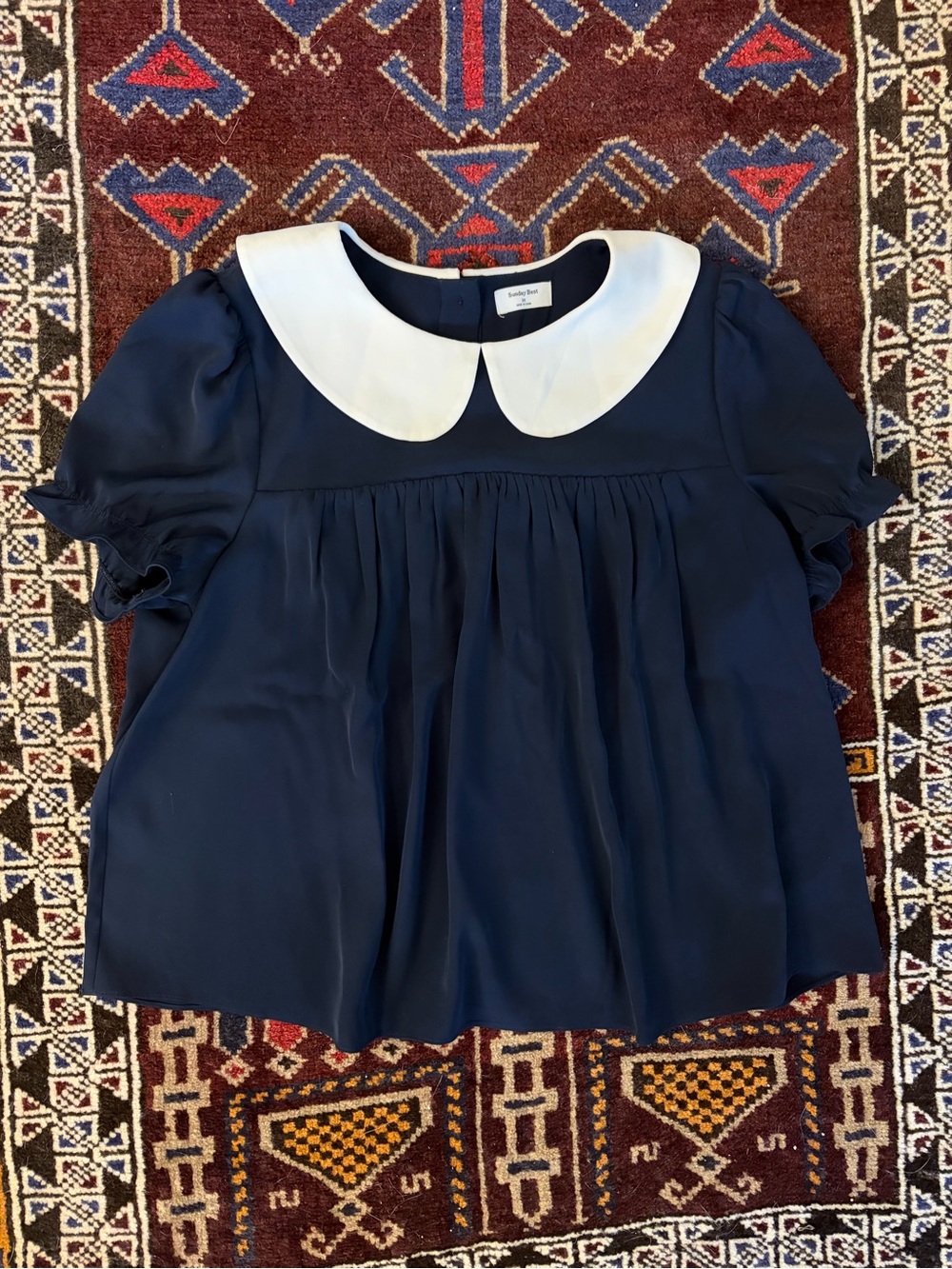 Sunday Best Navy Blouse with White Peter Pan Collar